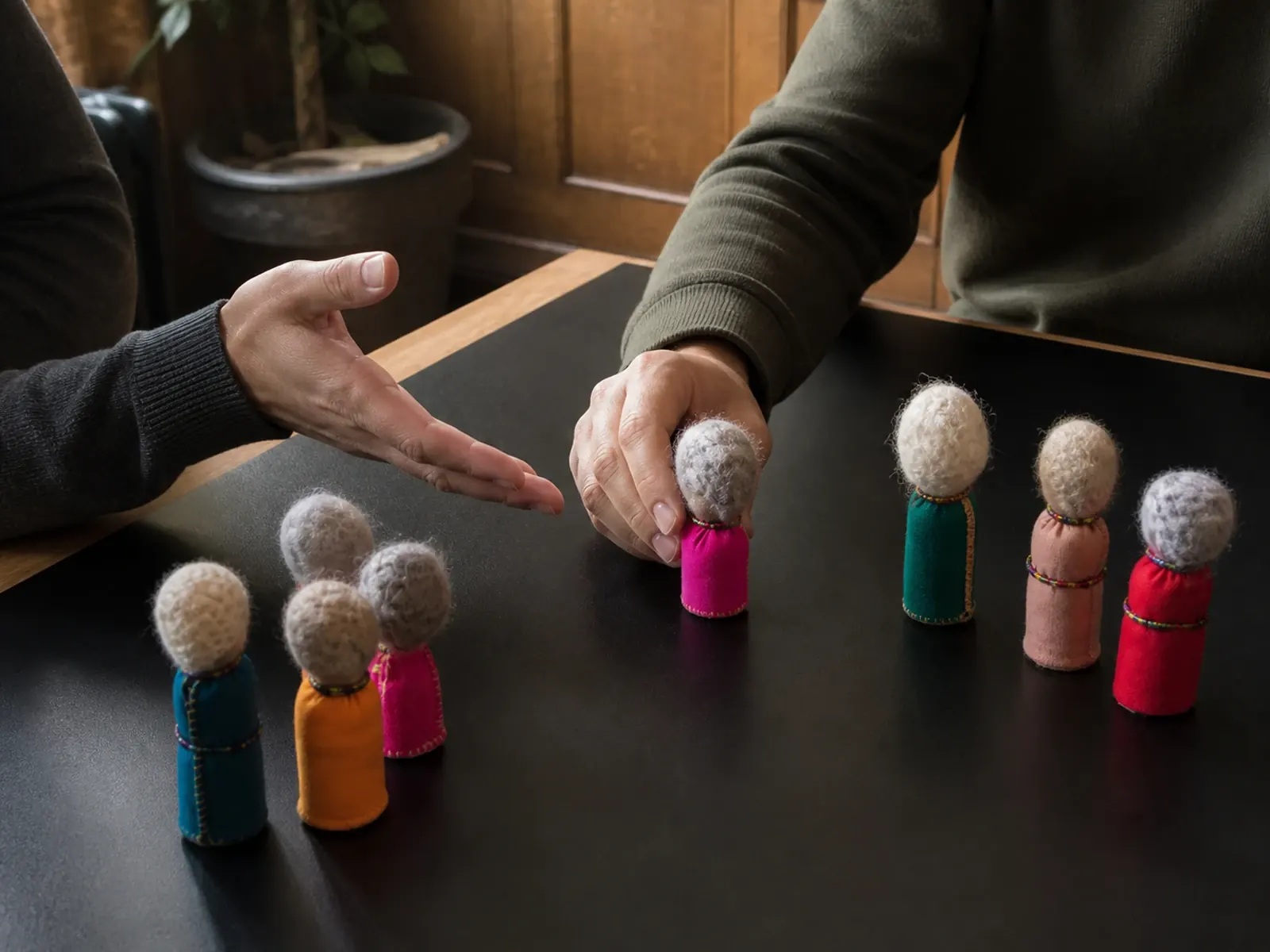 Constellation figures placed on a table in relation to each other