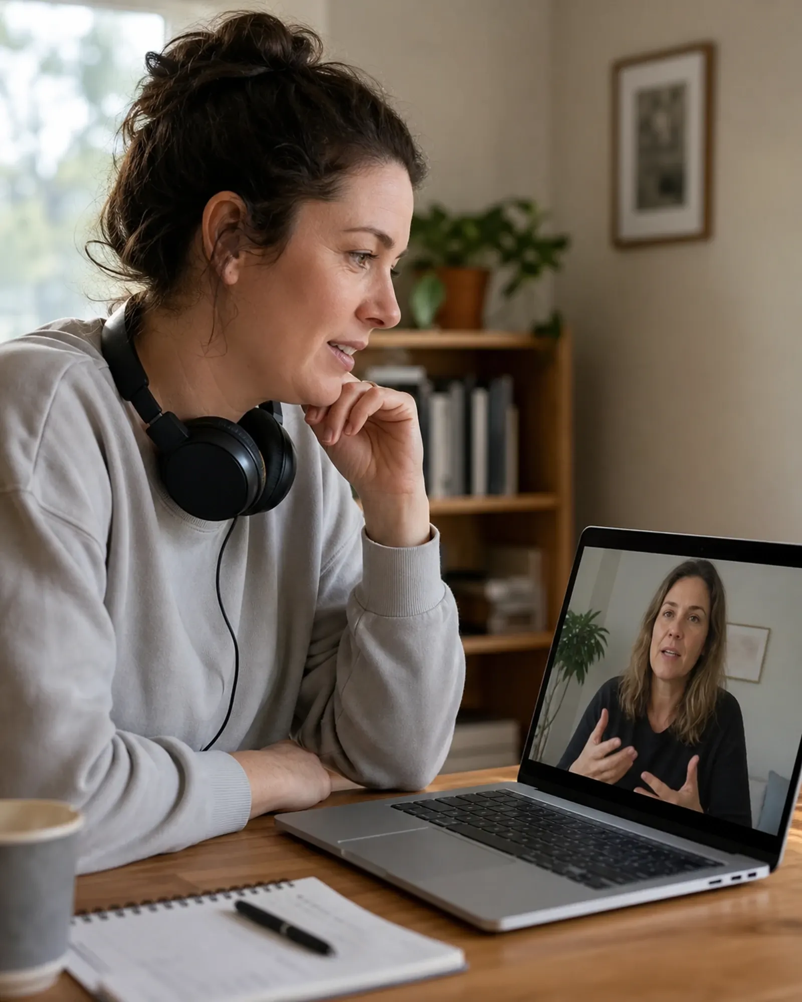 Un adulto conversando con su terapeuta durante un programa de escucha